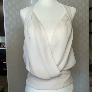 White surplus chiffon halter deep neck top